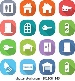 flat vector icon set - wc vector, home, house with garage, door, arch window, key, do not distrub, fridge, bell, welcome mat, please clean