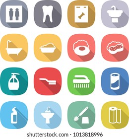 flat vector icon set - wc vector, tooth, roentgen, sink, bath, washing, soap, sponge with foam, liquid, brush, cleanser powder, toilet, water tap, paper towel