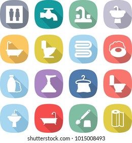 flat vector icon set - wc vector, water tap, sink, bath, toilet, towel, soap, shampoo, plunger, hanger, brush, paper