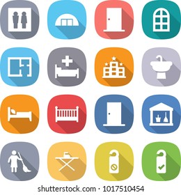 flat vector icon set - wc vector, hangare, door, arch window, plan, hospital, hotel, sink, bed, crib, utility room, brooming, iron board, do not distrub, please clean