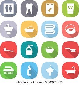 flat vector icon set - wc vector, tooth, roentgen, uv cream, sink, washing, towel, soap, brush, liquid, foam basin, toilet cleanser, water tap, bath