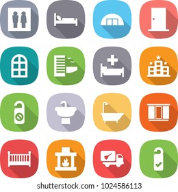 flat vector icon set - wc vector, hospital bed, hangare, door, arch window, hotel, do not distrub, sink, bath, wardrobe, crib, fireplace, home call cleaning, please clean