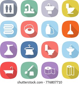 flat vector icon set - wc vector, water tap, sink, toilet, towel, soap, shampoo, plunger, hanger, bath, brush, paper