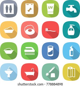 flat vector icon set - wc vector, roentgen, uv cream, water tap, washing, soap, tooth brush, liquid, foam basin, cleanser powder, toilet, sink, bath, paper towel
