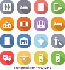 flat vector icon set - wc vector, hospital bed, door, hotel, wardrobe, dresser, utility room, water tap sink, brooming, home call cleaning, iron board, do not distrub, please clean