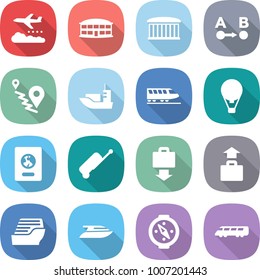 flat vector icon set - weather management vector, airport building, route a to b, sea shipping, train, air ballon, passport, suitcase, baggage get, cruise ship, yacht, compass, speed
