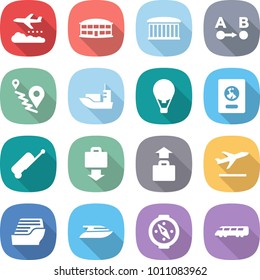 flat vector icon set - weather management vector, airport building, route a to b, sea shipping, air ballon, passport, suitcase, baggage get, departure, cruise ship, yacht, compass, speed train