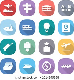 flat vector icon set - weather management vector, singlepost, airport building, route a to b, sea shipping, train, air ballon, passport, suitcase, baggage get, departure, cruise ship, yacht, compass