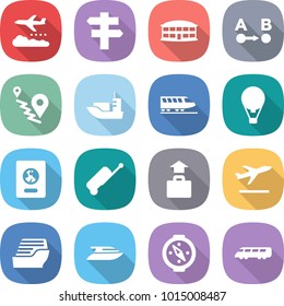 flat vector icon set - weather management vector, singlepost, airport building, route a to b, sea shipping, train, air ballon, passport, suitcase, baggage, departure, cruise ship, yacht, compass