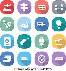 flat vector icon set - weather management vector, singlepost, airport building, route a to b, sea shipping, train, air ballon, passport, suitcase, baggage get, departure, cruise ship, yacht, compass