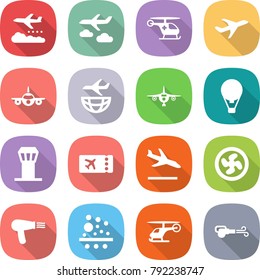 flat vector icon set - weather management vector, journey, ambulance helicopter, plane, shipping, air ballon, airport tower, ticket, arrival, cooler fan, hair dryer, filter, blower