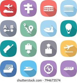 flat vector icon set - weather management vector, singlepost, airport building, route a to b, sea shipping, air ballon, suitcase, baggage get, departure, cruise ship, yacht, compass, speed train