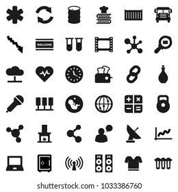 Flat vector icon set - welcome mat vector, oil, cookbook, notebook pc, school bus, molecule, graph, crisis, safe, heart pulse, weight, t shirt, sea container, clock, barrel, cargo search, film frame