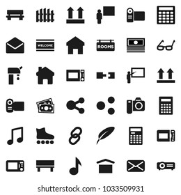 Flat vector icon set - welcome mat vector, microwave oven, pen, blackboard, glasses, calculator, music, cash, roller Skates, money, dry cargo, top sign, link, mail, share, home, bench, connection