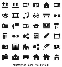 Flat vector icon set - welcome mat vector, microwave oven, pen, blackboard, glasses, calculator, music, cash, roller Skates, money, top sign, film frame, mail, share, home, bench, connection, camera