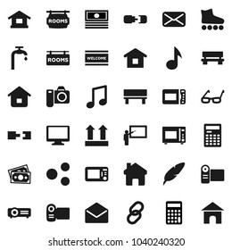 Flat vector icon set - welcome mat vector, microwave oven, pen, blackboard, glasses, calculator, music, cash, roller Skates, money, top sign, monitor, link, mail, share, home, bench, connection