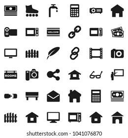Flat vector icon set - welcome mat vector, microwave oven, pen, blackboard, glasses, calculator, cash, roller Skates, money, film frame, monitor, link, mail, share, home, bench, connection, fence