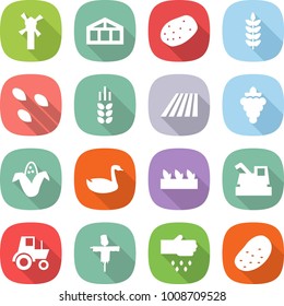 flat vector icon set - windmill vector, greenhouse, potato, spike, seeds, field, grape, corn, goose, seedling, harvester, tractor, scarecrow, sow