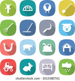 flat vector icon set - windmill vector, greenhouse, sheep, shovel, fork, rake, sickle, pig, horseshoe, harvester, barn, tractor, rabbit, farm fence, sow