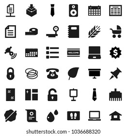 Flat vector icon set - window cleaning vector, splotch, welcome mat, copybook, notebook pc, schedule, certificate, presentation, document, leaf, board, dollar medal, tie, measuring, calendar, hoop