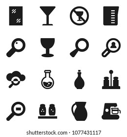 Flat vector icon set - window cleaning vector, oil, measuring cup, spices, jug, flask, no alcohol sign, glass, cargo search, magnifier, cloud, client, coffee maker