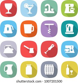 flat vector icon set - wineglass vector, cocktail, water tap, coffee maker, kettle, cup, corkscrew, turk, blender, jug, bank, barrel, wine