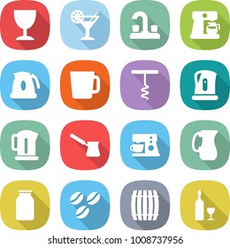 flat vector icon set - wineglass vector, cocktail, water tap, coffee maker, kettle, cup, corkscrew, turk, jug, bank, seeds, barrel, wine