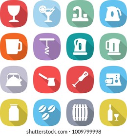 flat vector icon set - wineglass vector, cocktail, water tap, kettle, cup, corkscrew, turk, blender, coffee maker, bank, seeds, barrel, wine