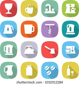 flat vector icon set - wineglass vector, hot drink, water tap, coffee maker, kettle, cup, corkscrew, turk, jug, bank, seeds, wine