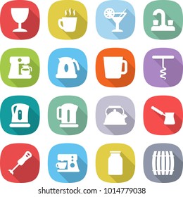 flat vector icon set - wineglass vector, hot drink, cocktail, water tap, coffee maker, kettle, cup, corkscrew, turk, blender, bank, barrel