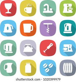 flat vector icon set - wineglass vector, hot drink, water tap, coffee maker, kettle, cup, corkscrew, blender, jug, bank, seeds, barrel