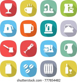 flat vector icon set - wineglass vector, hot drink, water tap, coffee maker, kettle, cup, turk, blender, jug, bank, seeds, barrel, wine