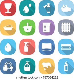 flat vector icon set - wineglass vector, blood drop, potion bottle, acid, washing, ladle, measuring cup, barrel, sprayer, sponge, dish cleanser, liquid soap, spot, toilet