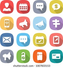 flat vector icon set - woman vector, calendar, message, money, phone wireless, megafon, loudspeaker, singlepost, mail, sms, terms, clipboard pen, do not distrub, fridge, envelope