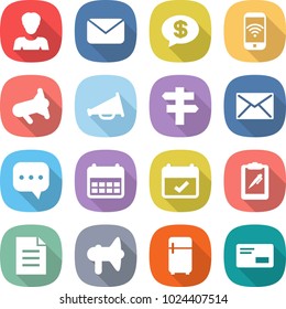 flat vector icon set - woman vector, mail, money message, phone wireless, megafon, loudspeaker, singlepost, sms, calendar, terms, clipboard pen, document, fridge, envelope