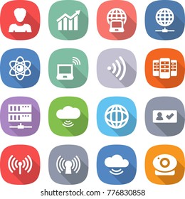 flat vector icon set - woman vector, diagram, notebook globe, connect, atom, wireless, server, cloud, check in, antenna, service, web camera