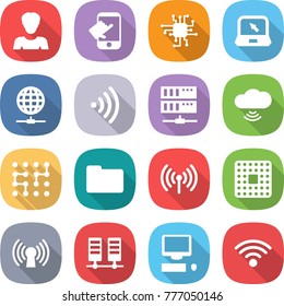 flat vector icon set - woman vector, touch, chip, notebook, globe connect, wireless, server, cloud, documents, cpu, antenna, computer
