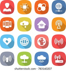 flat vector icon set - woman vector, chip, atom core, globe connect, server, cloud service, wireless home, antenna, pacemaker, router