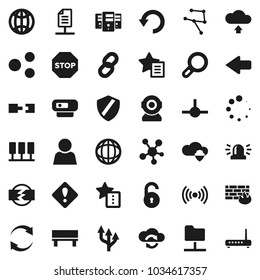 Flat vector icon set - world vector, social media, connect, network, server, folder, cloud shield, exchange, firewall, share, favorites, bench, arrow, refresh, undo, upload, loading, chain, globe