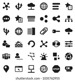 Flat vector icon set - world vector, internet, social media, connection, network, notebook, cloud, server, browser, equalizer, menu, firewall, hub, share, favorites, message, undo, download, loading