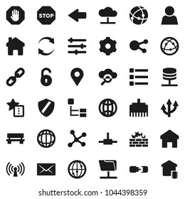 Flat vector icon set - world vector, internet, social media, connect, connection, network, folder, server, cloud, glass, gear, equalizer, menu, shield, firewall, lan connector, home, favorites, mail