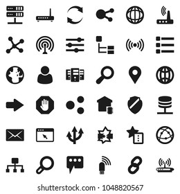 Flat vector icon set - world vector, antenna, internet, social media, network, disconnection, server, browser, equalizer, menu, shield, usb modem, router, share, favorites, message, arrow, refresh
