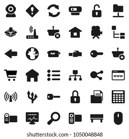 Flat vector icon set - world vector, cart, calculator, document, video camera, social media, diagnostic monitor, network folder, browser, router, lan connector, home, bench, arrow, refresh, route