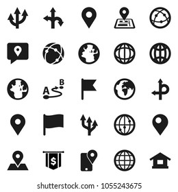 Flat vector icon set - world vector, flag, dollar, route, navigator, earth, map pin, traking, internet, connection, globe, arrow, home