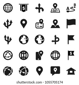 Flat vector icon set - world vector, flag, dollar, route, navigator, earth, map pin, traking, internet, connection, globe, arrow, home