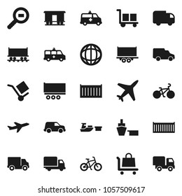 Flat vector icon set - world vector, bike, Railway carriage, plane, truck trailer, sea container, delivery, car, port, cargo, search, amkbulance, trolley