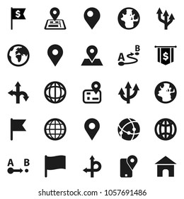 Flat vector icon set - world vector, flag, dollar, route, navigator, earth, map pin, traking, connection, globe, arrow, home