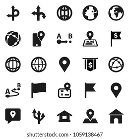 Flat vector icon set - world vector, flag, dollar, route, navigator, earth, map pin, traking, internet, connection, globe, arrow, home
