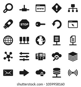 Flat vector icon set - world vector, social media, connect, server, network, cloud glass, lock, big data, browser, equalizer, usb modem, arrow, undo, mail, globe, hierarchy, document, key, stop