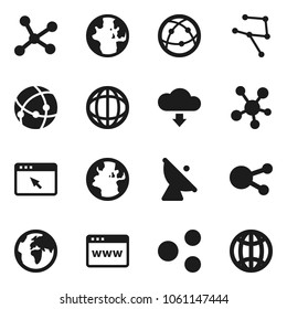 Flat vector icon set - world vector, earth, satellite antenna, internet, social media, connection, network, browser, share, cloud download, globe